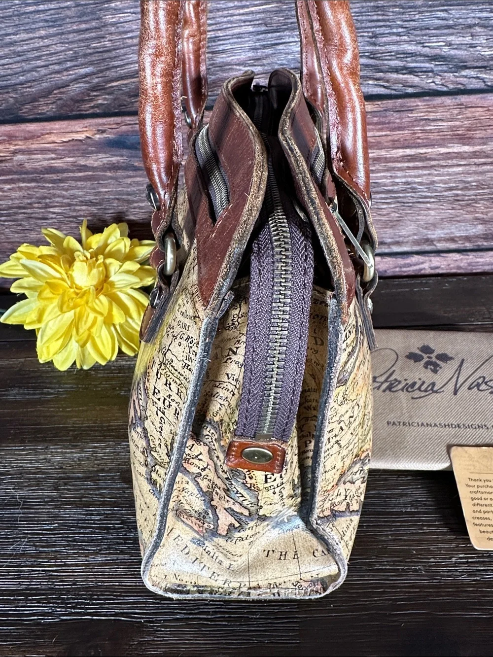 Patricia Nash European Map-Print Shoulder Bag with twisted handles